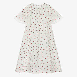 AMIKI Children-Girls Ivory Strawberry Print Silk Nightdress | Childrensalon Outlet
