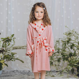 AMIKI Children-Girls Pink Cotton & Silk Hearts Dressing Gown | Childrensalon Outlet