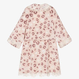 AMIKI Children-Girls Pink Leopard Lace Dressing Gown | Childrensalon Outlet