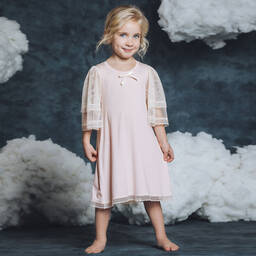 اميكي تشلدرن-قميص نوم مودال جيرسي ودانتيل لون زهري للبنات | Childrensalon Outlet