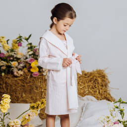 اميكي تشلدرن-روب قطن وكتان مقلم لون زهري للبنات | Childrensalon Outlet