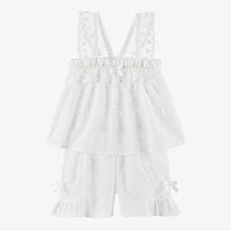 AMIKI Children-Girls White Cotton & Lace Short Pyjamas | Childrensalon Outlet
