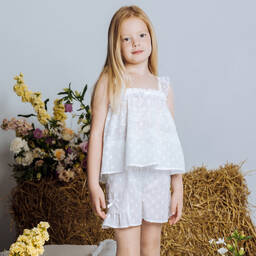 AMIKI Children-Girls White Cotton & Lace Short Pyjamas | Childrensalon Outlet