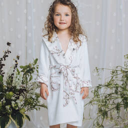 AMIKI Children-Girls White Cotton & Silk Cranes Dressing Gown | Childrensalon Outlet