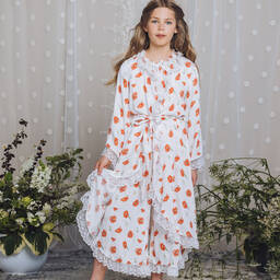 AMIKI Children-Girls White Poppy Print Dressing Gown | Childrensalon Outlet