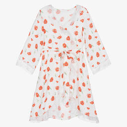 AMIKI Children-Girls White Poppy Print Dressing Gown | Childrensalon Outlet