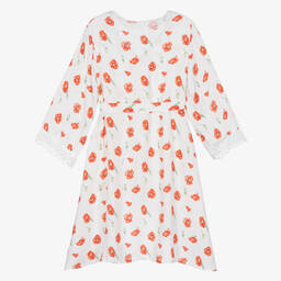 AMIKI Children-Girls White Poppy Print Dressing Gown | Childrensalon Outlet