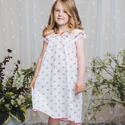 AMIKI Children-Girls White & Red Floral Cotton Nightdress | Childrensalon Outlet