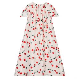 اميكي تشلدرن-قميص نوم حرير لون عاجي بطبعة كرز | Childrensalon Outlet