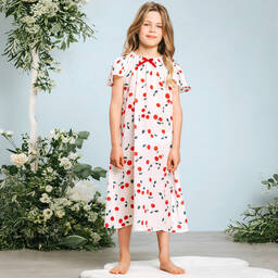 اميكي تشلدرن-قميص نوم حرير لون عاجي بطبعة كرز | Childrensalon Outlet