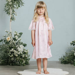 اميكي تشلدرن-قميص نوم حرير و دانتيل لون زهري بطبعة ورود للبنات | Childrensalon Outlet