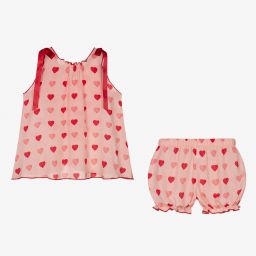 AMIKI Children-Pink Hearts Silk Pyjamas | Childrensalon Outlet