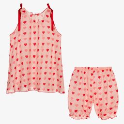AMIKI Children-Teen Pink Hearts Silk Pyjamas | Childrensalon Outlet