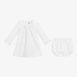 Ancar-Baby White Cotton Dress Set  | Childrensalon Outlet