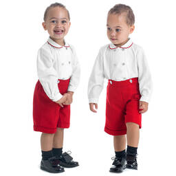 انكر-طقم شورت أطفال ولادي قطن لون أبيض وأحمر | Childrensalon Outlet