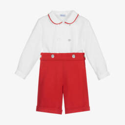 انكر-طقم شورت أطفال ولادي قطن لون أبيض وأحمر | Childrensalon Outlet