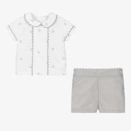 انكر-طقم شورت قطن لون أبيض و رمادي للأطفال | Childrensalon Outlet