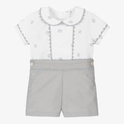 انكر-طقم شورت قطن لون أبيض و رمادي للأطفال | Childrensalon Outlet