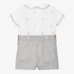 انكر-طقم شورت قطن لون أبيض و رمادي للأطفال | Childrensalon Outlet