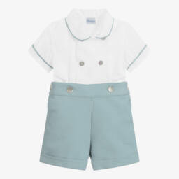 Ancar-Green & White Boy's Cotton Ensemble | Childrensalon Outlet