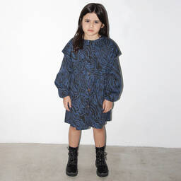 Andorine-Girls Blue Animal Stripe Dress | Childrensalon Outlet