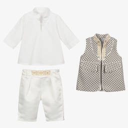 Andreeatex-Кремово-синий костюм из сатина с шортами для мальчиков | Childrensalon Outlet