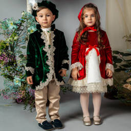 Andreeatex-Платье и чепчик из красного бархата для девочек | Childrensalon Outlet