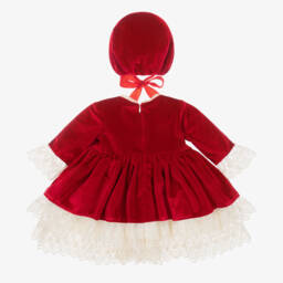 Andreeatex-Платье и чепчик из красного бархата для девочек | Childrensalon Outlet