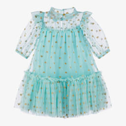 Angel's Face-Girls Aqua Gold Heart Tulle Gown | Childrensalon Outlet