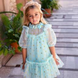 Angel's Face-Girls Aqua Gold Heart Tulle Gown | Childrensalon Outlet