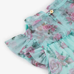 انجلز فيس-فستان بناتي بلون أكوا وزهور | Childrensalon Outlet