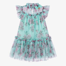 انجلز فيس-فستان بناتي بلون أكوا وزهور | Childrensalon Outlet