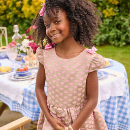 Angel's Face-Girls Beige & Pink Jacquard Hearts Dress | Childrensalon Outlet