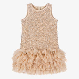 Angel's Face-Girls Beige Sequin Tulle Gown | Childrensalon Outlet