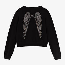 Angel's Face-Girls Black Diamanté Wings Sweater | Childrensalon Outlet