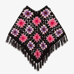 Angel's Face-Черно-розовое вязаное крючком пончо | Childrensalon Outlet