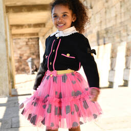 Angel's Face-Черный кардиган с розовой отделкой | Childrensalon Outlet