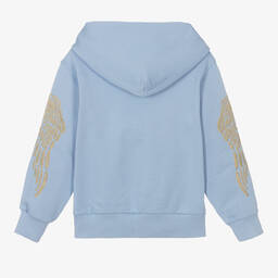 انجلز فيس-توب هودي قطن جيرسي لون أزرق وذهبي للبنات | Childrensalon Outlet