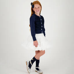 Angel's Face-Синий трикотажный кардиган с рюшами | Childrensalon Outlet