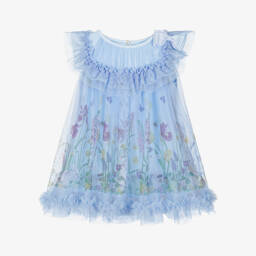 Angel's Face-Girls Dusky Blue Bunny Tulle Gown | Childrensalon Outlet