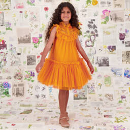 Angel's Face-فستان تول برتقالي فاخر للبنات | Childrensalon Outlet