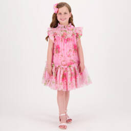 Angel's Face-Girls Floral Pink Tulle Gown | Childrensalon Outlet