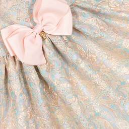 Angel's Face-Girls Gold & Blue Floral Jacquard Dress | Childrensalon Outlet