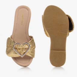 انجلز فيس-شبشب سلايدرز قماش لون ذهبي للبنات | Childrensalon Outlet