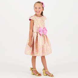 Angel's Face-Girls Gold & Pink Floral Jacquard Dress | Childrensalon Outlet