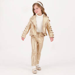 Angel's Face-Girls Gold Shimmer Biker Jacket | Childrensalon Outlet