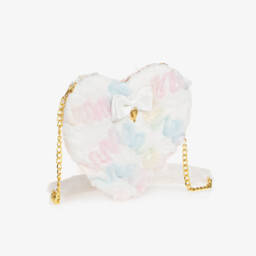 انجلز فيس-حقيبة شكل قلب فرو صناعي لون أبيض (21 سم) | Childrensalon Outlet