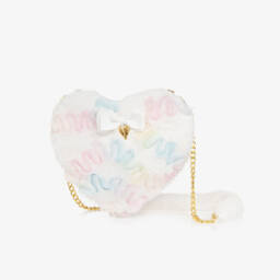 انجلز فيس-حقيبة شكل قلب فرو صناعي لون أبيض (21 سم) | Childrensalon Outlet