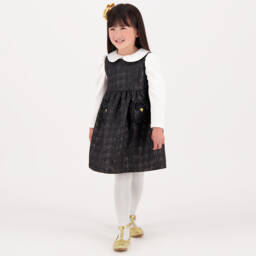 Angel's Face-طقم فستان بنقشة هوندستوث لون أسود | Childrensalon Outlet