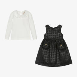 Angel's Face-طقم فستان بنقشة هوندستوث لون أسود | Childrensalon Outlet